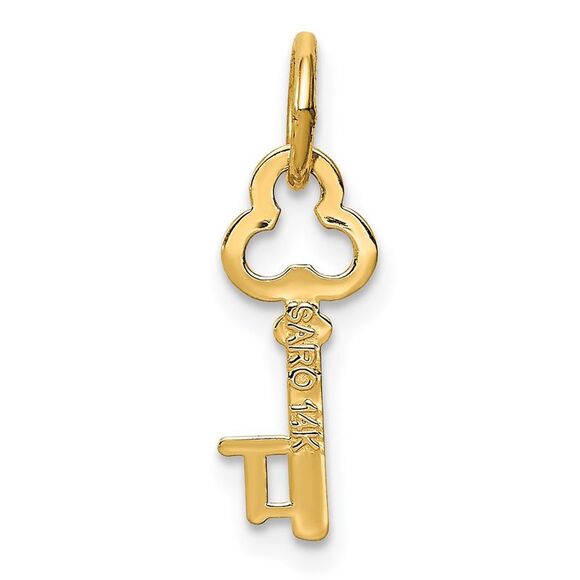 14k Yellow Gold, Hannah Collection, Mini Initial T Shamrock Key Charm - Picture 3 of 5